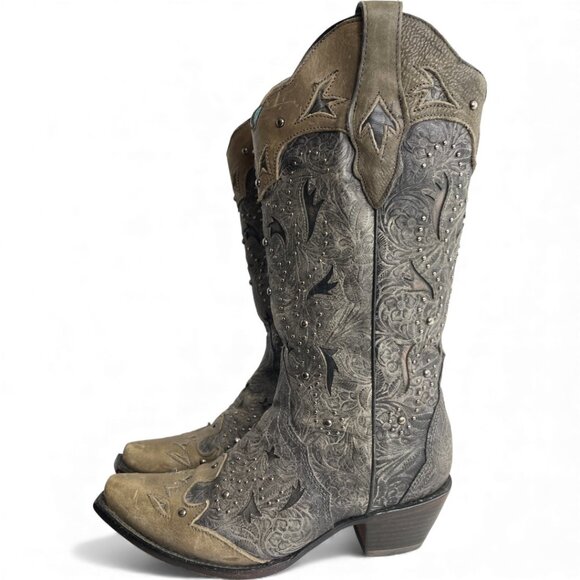 Corral Leather Studded Western Cowgirl Cowboy Snip Toe Boots Women's 9 M - Picture 3 of 15